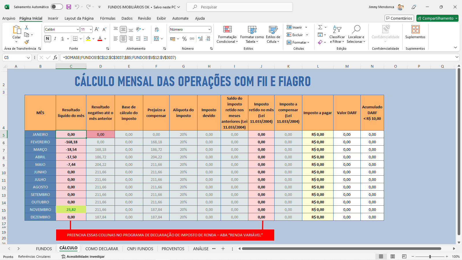 Planilha Excel para Fundos Imobiliários.